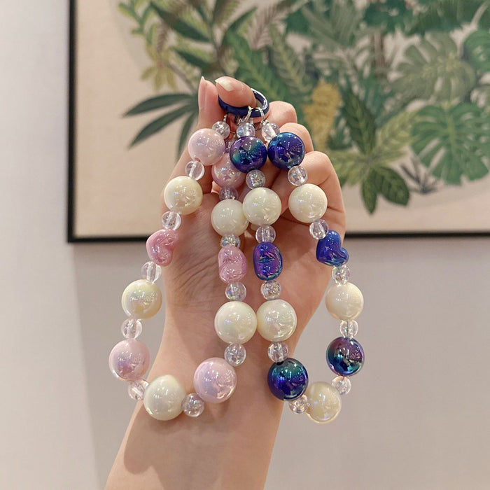 Wholesale Color plated bead peach heart colorful acrylic mobile phone chain dazzling love pendant accessories