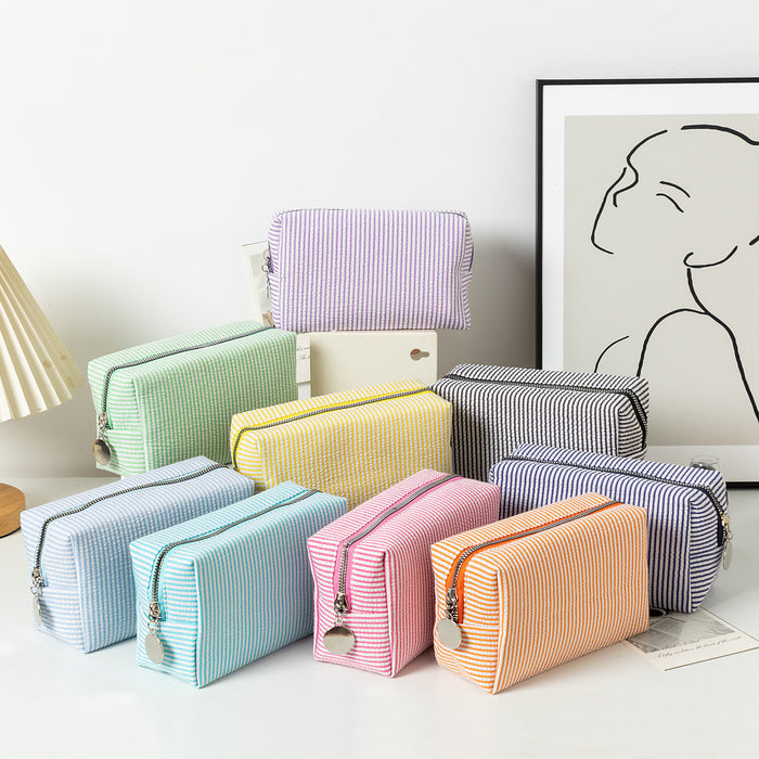 Wholesale Solid Color Clutch Seersucker Large-Capacity Toiletry Cosmetic Bag