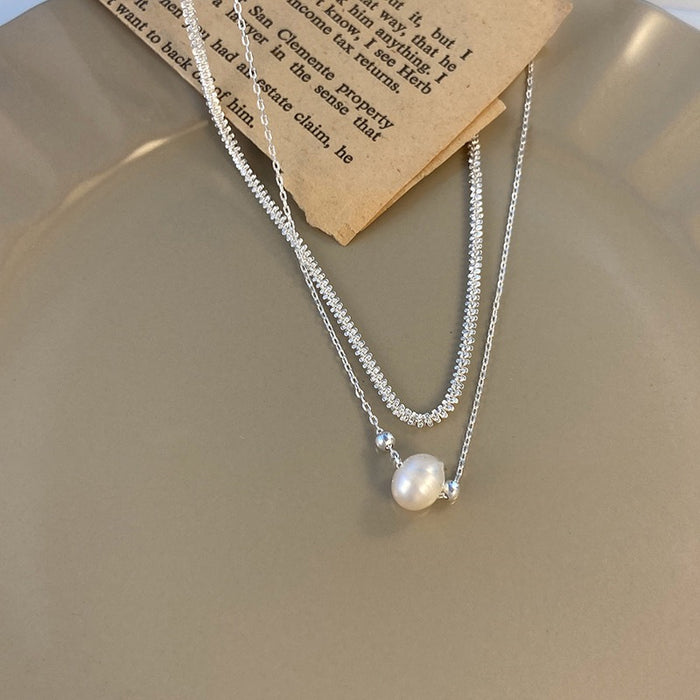 Wholesale  Double Layer Stacked Pearl Necklace Women's Elegant Niche Necklace Clavicle Chain