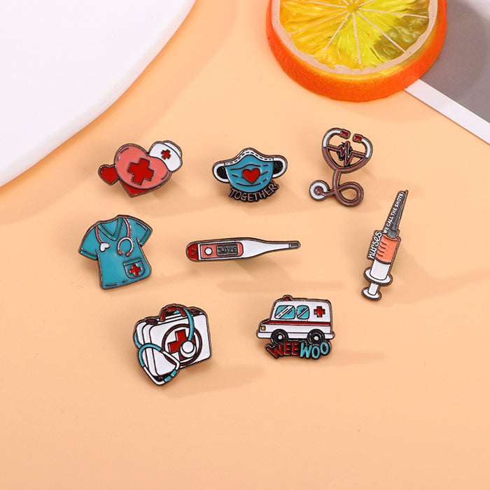 Wholesale Medical Series Metal Cartoon Brooch Stethoscope Electrocardiogram Ambulance Medical Badge