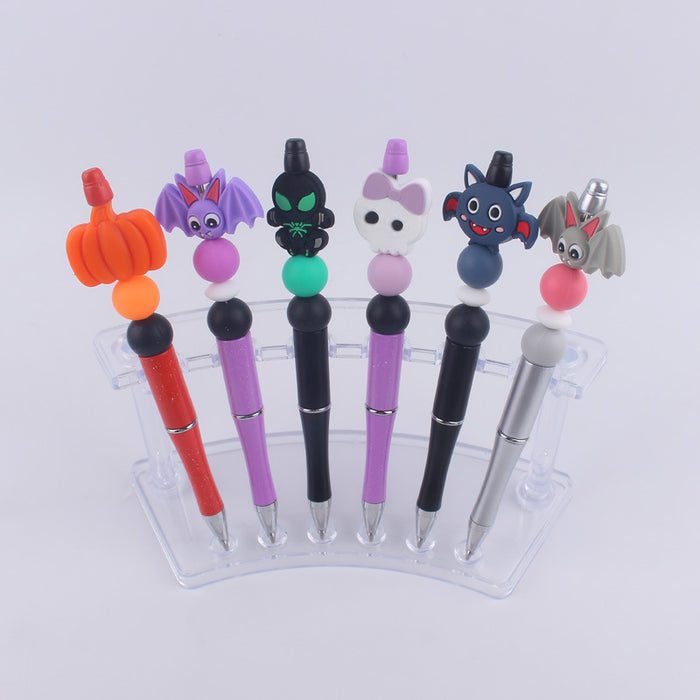 Wholesale Cartoon Pattern Halloween Pumpkin Spider Silicone Beads Plastic Bead Pen JDC-PN-GuangTian004