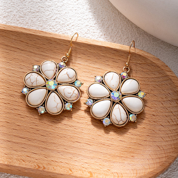 Wholesale Retro ethnic turquoise flower earrings