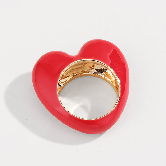 Wholesale 6pcs Valentine's Day Love Peach Drop Oil Color Three-dimensional Enamel Ring JDC-RS-KenJie001