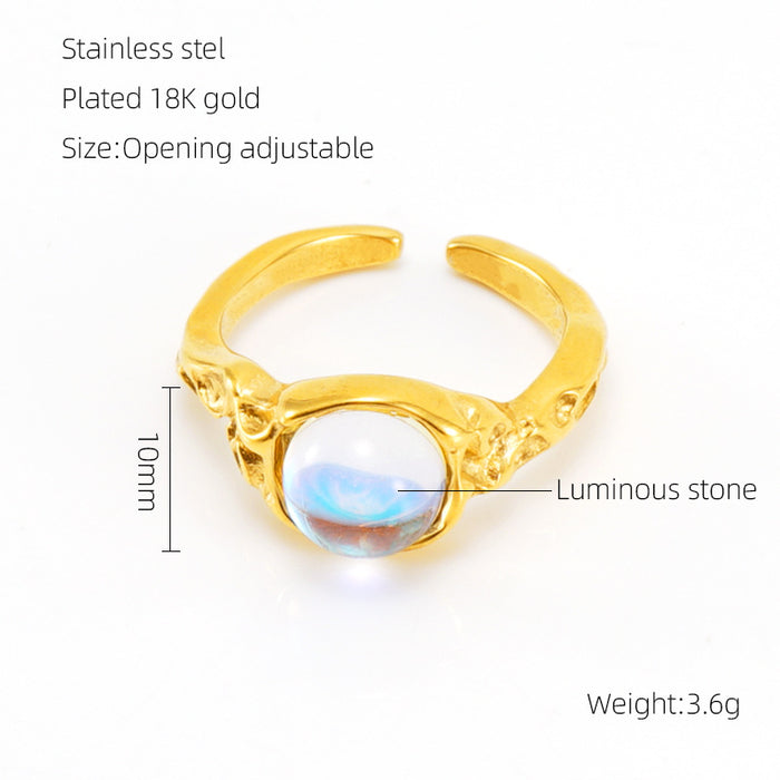 Wholesale Vintage titanium steel moonstone open adjustable ring