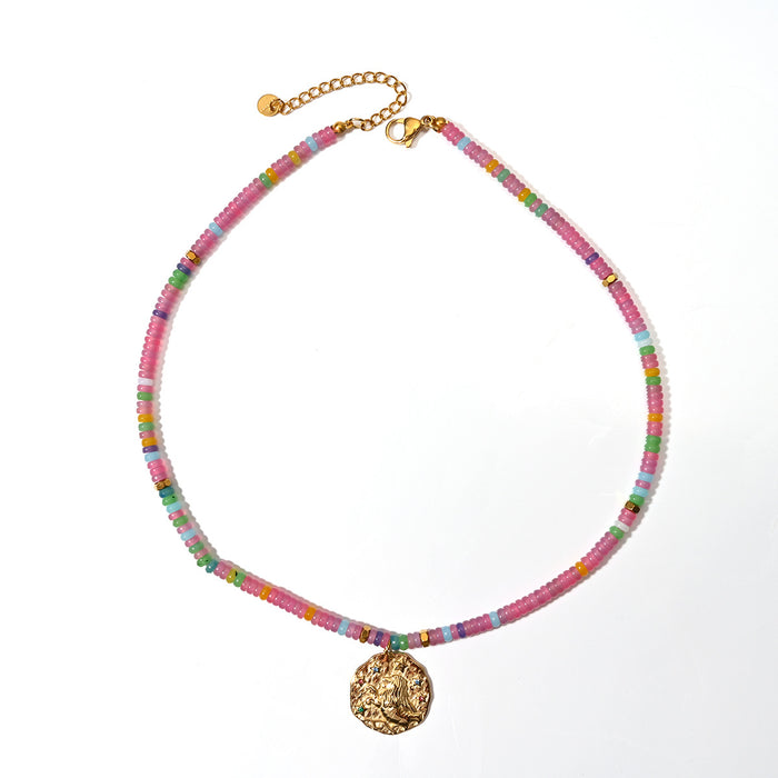 Wholesale Original Jewelry Design Colorful Natural Stone Necklace Stainless Steel Twelve Constellation Necklace Personalized Matching