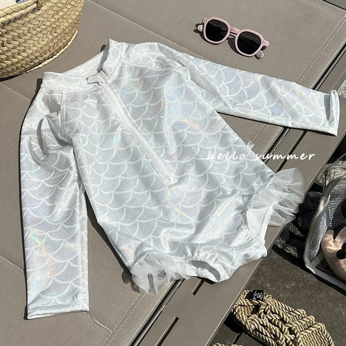 Wholesale New children's long sleeved sunscreen one-piece swimsuit