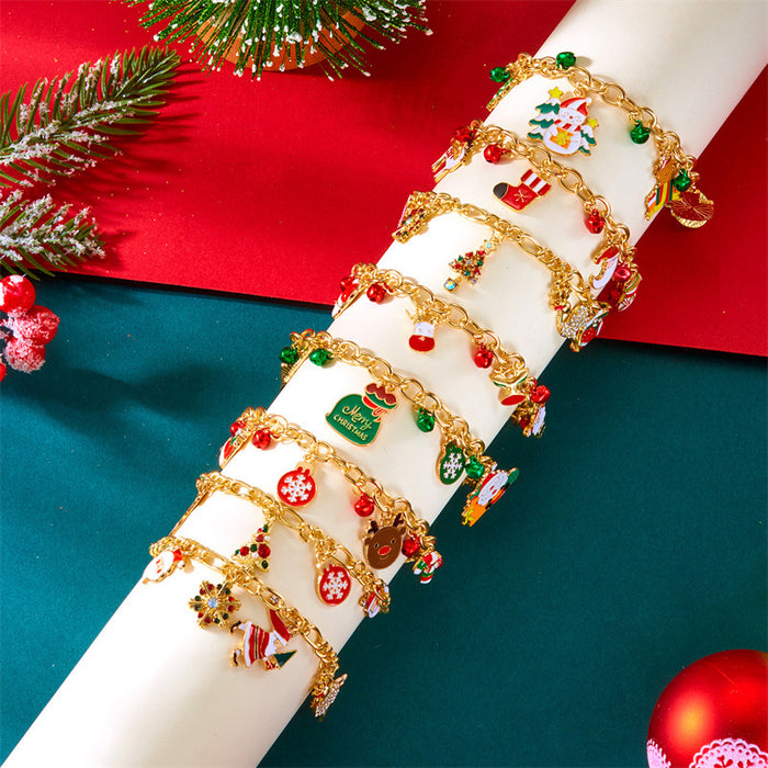 Wholesale Drip Oil Finish Alloy Christmas Bracelet with Santa and Elk Fashion Gift Accessory