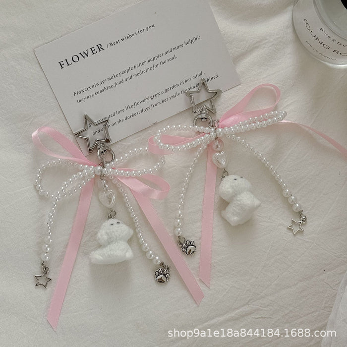 Wholesale Cute Pearl Bow Pendant Bag Mobile Phone Keychain Exquisite Small Gift