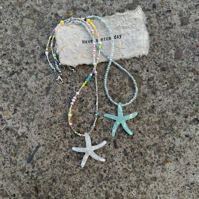 Wholesale Starfish Summer Beach Stars Beaded Clavicle Chain Sweet Cool Stacked Necklace