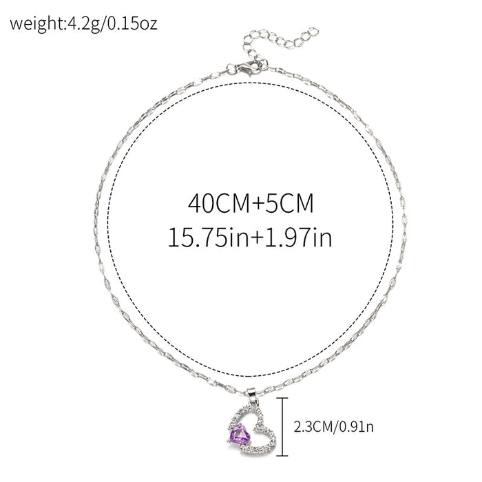 Wholesale Fashion and versatile jewelry with diamond alloy pendant, simple and luxurious double heart necklace
