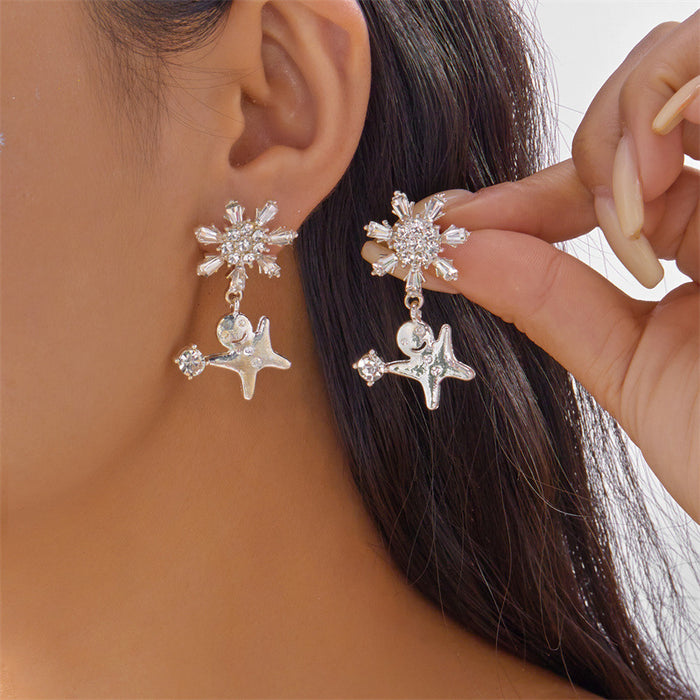 Wholesale Christmas Snowman Snowflake Earrings Red Beaded Design Holiday Fashion Accessory