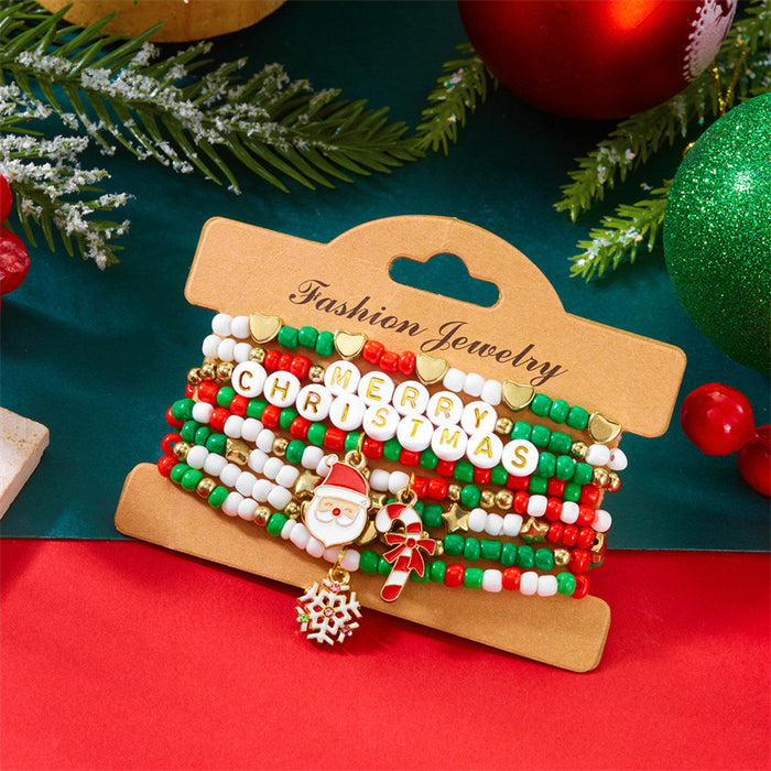 Wholesale Christmas Bracelet Rice Bead Polymer Clay Multi-layer Bracelet Cartoon  Bell Christmas Party