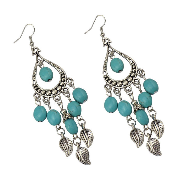 Wholesale Ethnic Style Turquoise Long Drop-Shaped Earrings