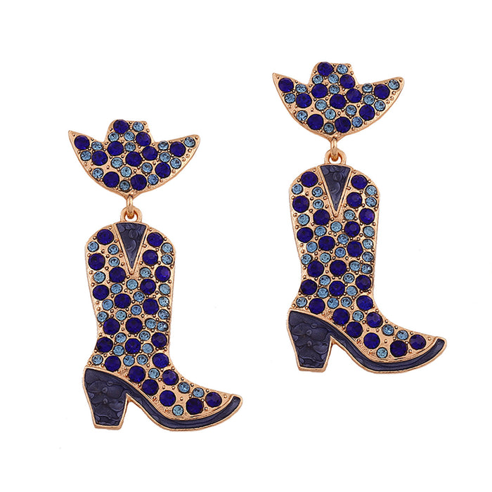 Wholesale Western denim style alloy with colored diamond earrings boots dripping oil