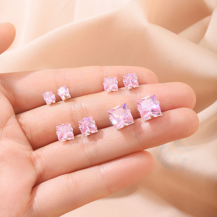 Wholesale Ear hole four claw block zircon niche minimalist temperament new light luxury commuting earring wholesale