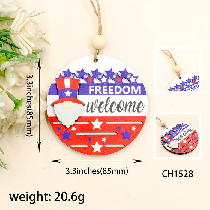 Wholesale Independence Day Gnome Letter Anchor Car Wooden Tassel Keychain JDC-KC-XiaoYan007