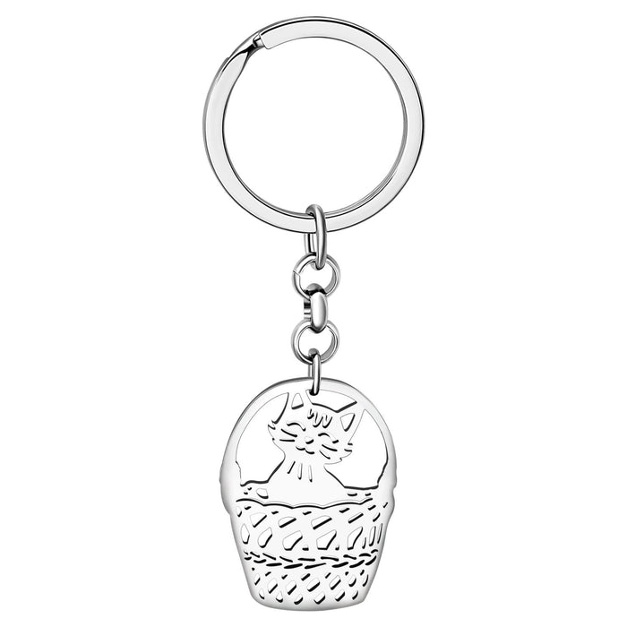 Wholesale Keychain Image Stainless Steel Hollow Cat Pendant Keychain