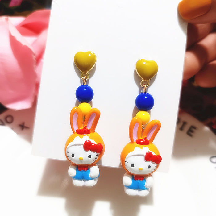 Wholesale Cute Funny Cos Dress-up Cat Rabbit Persimmon Cat Cartoon Silver Earrings Female Cross-border ins Girl