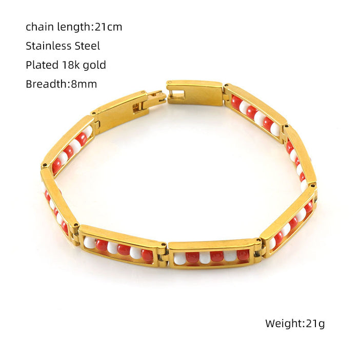 Wholesale 18K gold titanium steel bracelet with colored beads