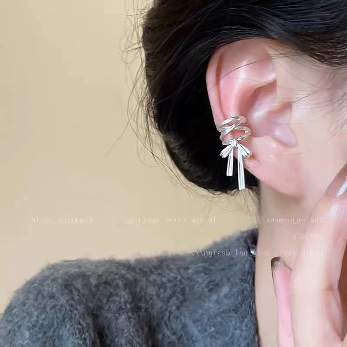Wholesale Ballet bow ear bone clip niche design matte metal personality simple and versatile temperament earrings without ear holes