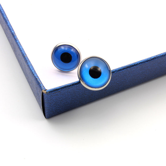 Wholesale 12MM Blue Glass Resin Eyes Stainless Steel Base Ear Needles Devil's Eye Ear Needles