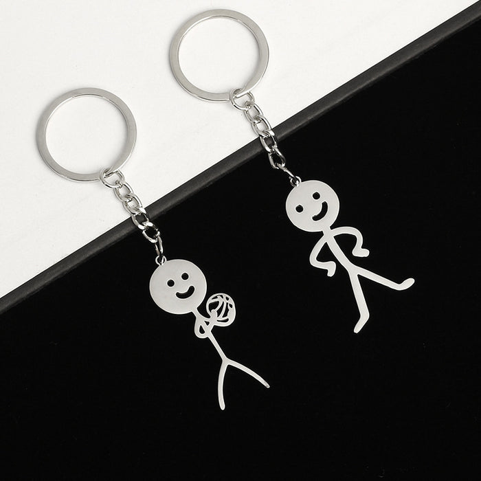 Wholesale Stainless Steel Graffiti Villain Shape Couple Keychain JDC-KC-Aohong004