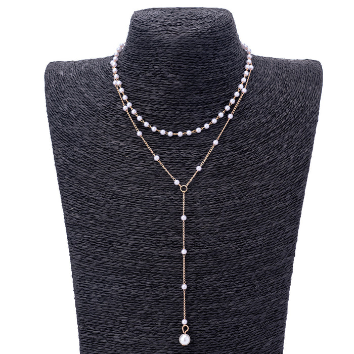 Wholesale Y-shaped Imitation Pearl Tassel Double-layer Necklace Accessories