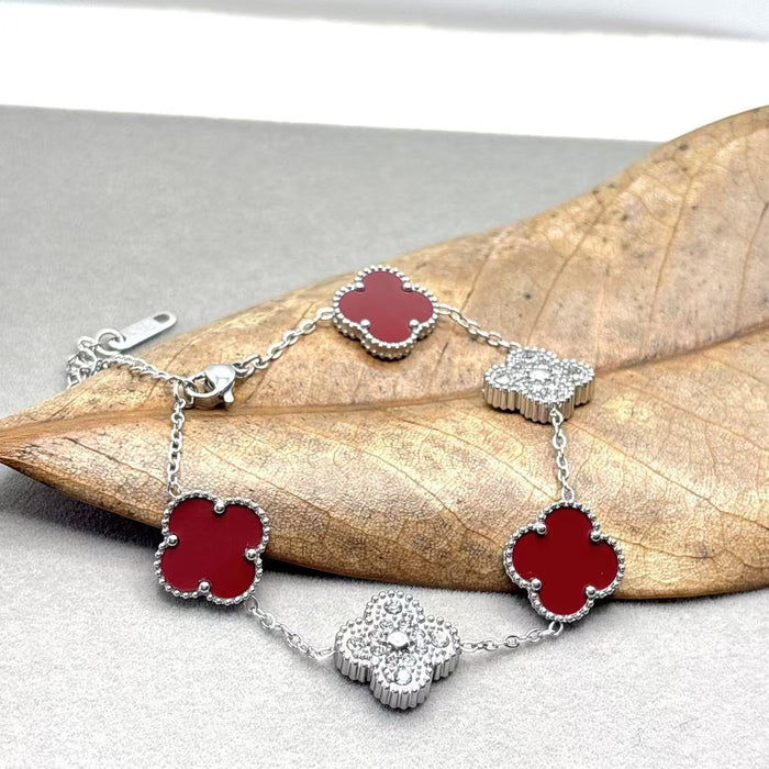 Wholesale Bracelet Lucky Flower Bracelet Steel Diamond Set Stainless Steel Five Flower Bracelet