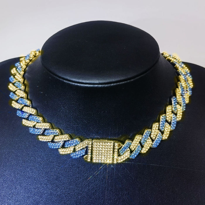 Wholesale Alloy 14mm Gold Cuban Chain Full Diamond Men's Necklace JDC-NE-XinMingcan002