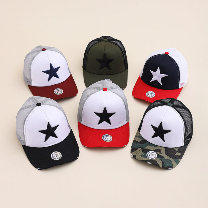 Wholesale Five-pointed star three-dimensional embroidery baseball cap outdoor sports sun protection breathable back mesh peaked cap