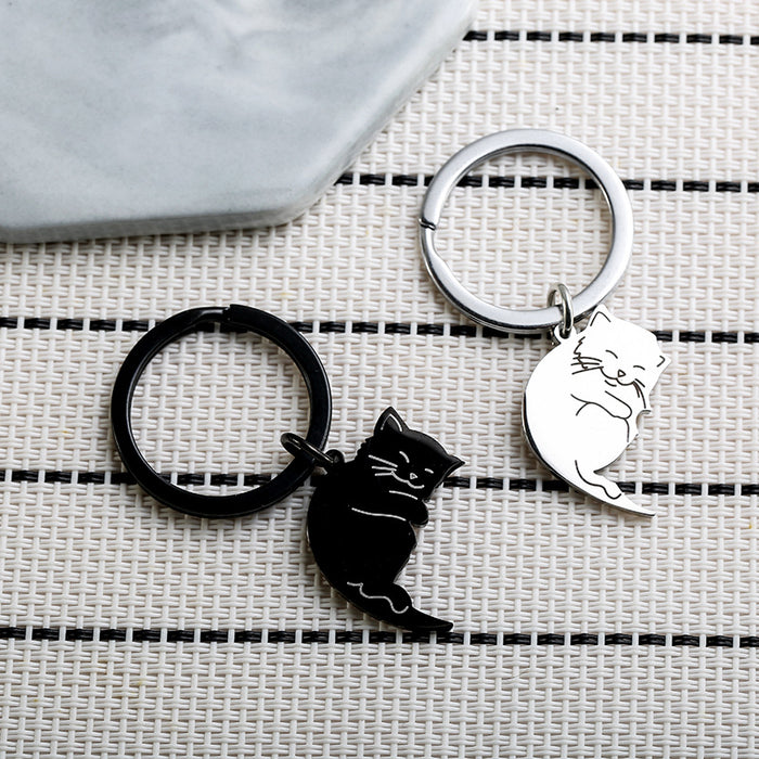 Wholesale Creative Black and White Cartoon Cat Stainless Steel Keychain JDC-KC-JunL002