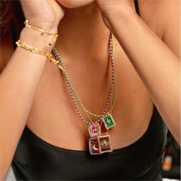 Wholesale Copper Retro Tarot Card Pendant Necklace With Gemstone Trendy Fashion Jewelry Accessory Boutique Resale Gift