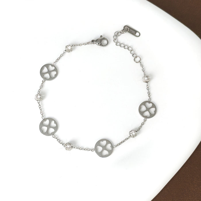 Wholesale New minimalist and fashionable stainless steel gold-plated, niche and versatile hollow out clover bracelet