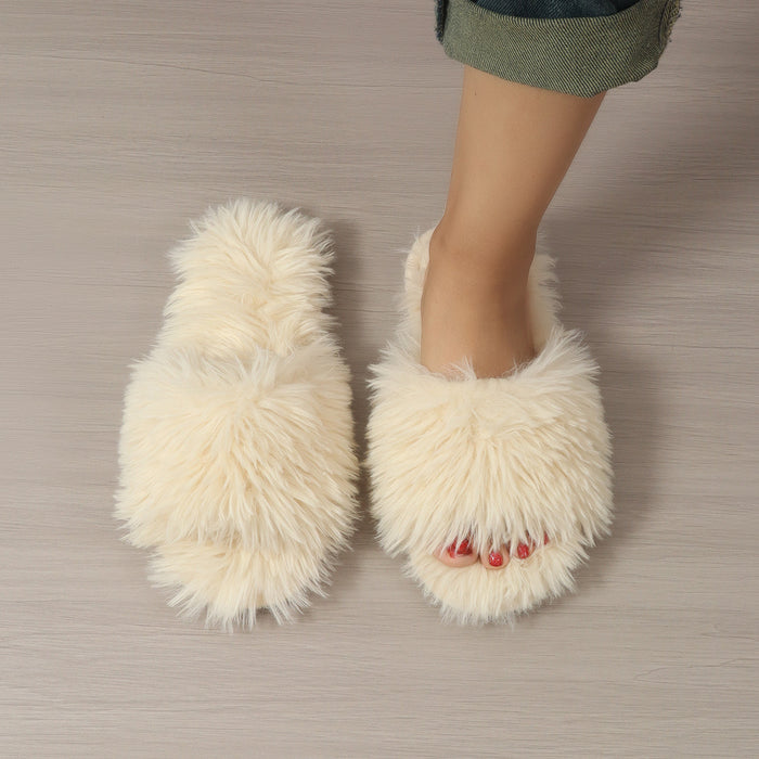 Wholesale Cotton slippers winter long fur slippers ladies indoor fur slippers spring and autumn new style furry winter