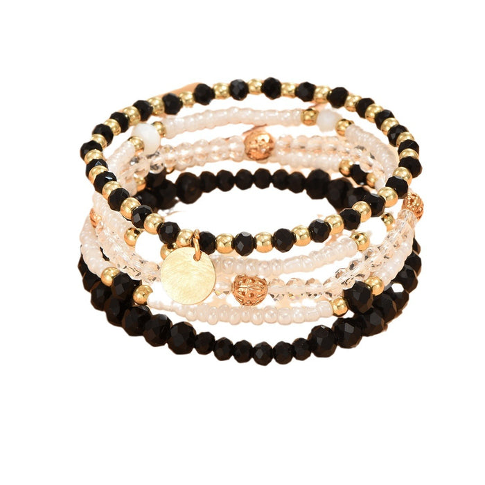 Wholesale Geometric Woven Glass Bead 5-Piece Bracelet Set Black White Jewelry Accessory MOQ≥2