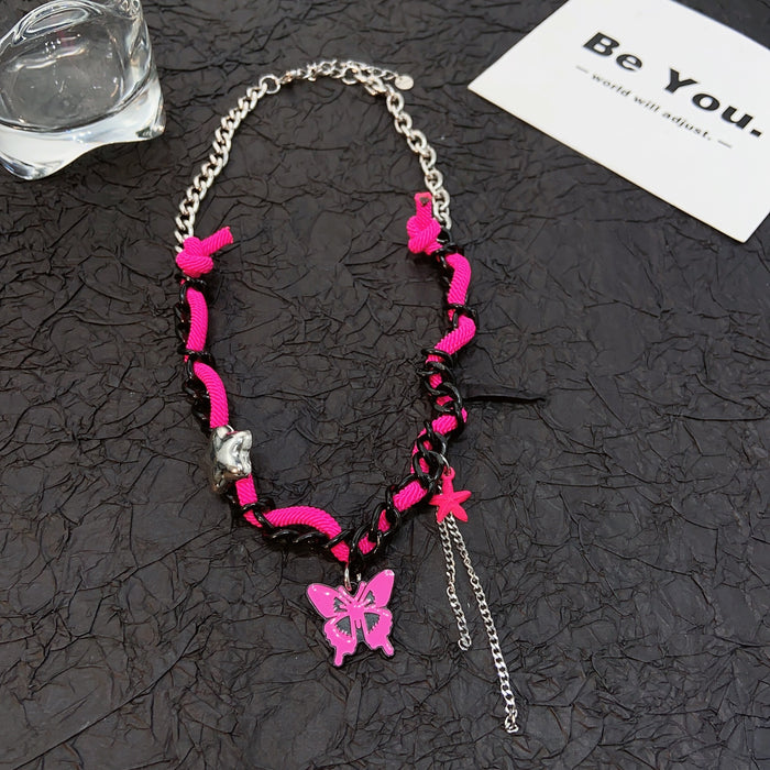 Wholesale Pink Butterfly Stitching Alloy Necklace JDC-NE-NiQ005