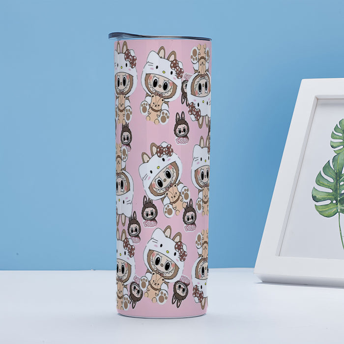 Wholesale Straight cup printed stainless steel thermos cup double-layer straight straw cup