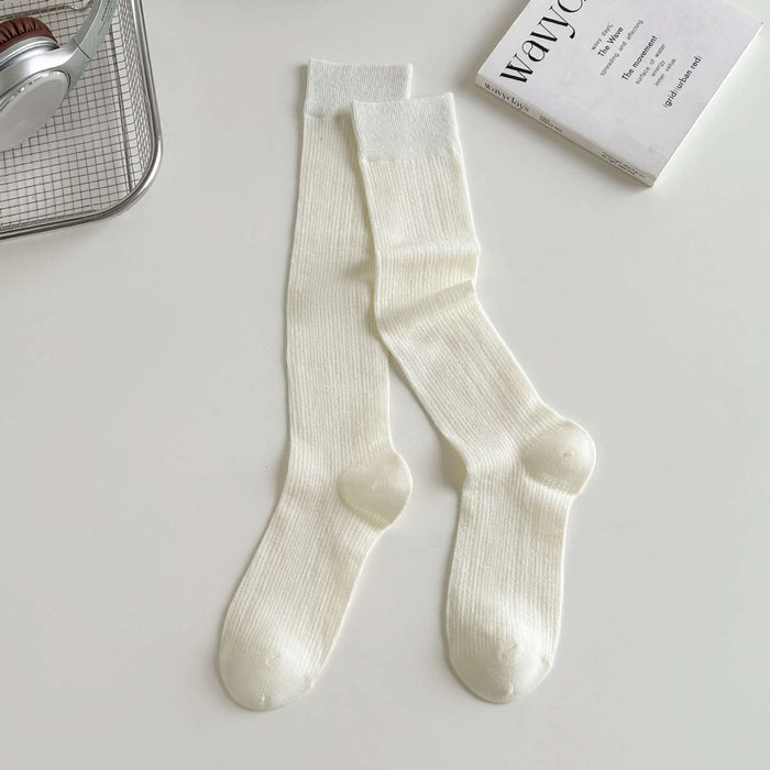Wholesale Sweet pile socks, versatile calf socks, long tube cotton white elongated vertical striped socks