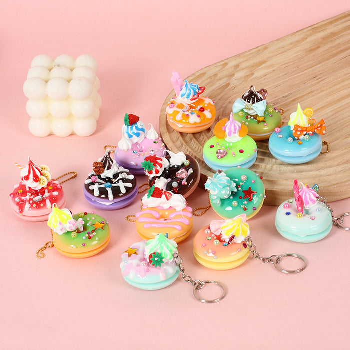 Wholesale PVC Donut Keychain Simulated Dessert Pendant Chic Bag Charm And Car Key Accessory MOQ≥5