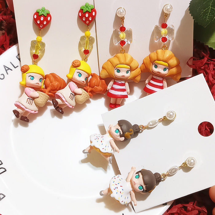 Wholesale Silver Earrings Cute Ballet Croissant Doll Handmade Cute Earrings for Women