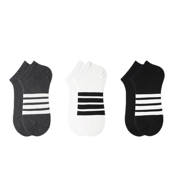 Wholesale Four bar striped boat socks, short socks, low cut pure cotton short tube socks