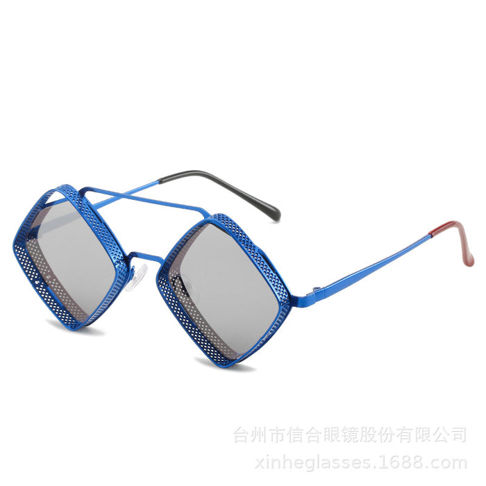 Wholesale Metal Rhombus Double-Bridge Sunglasses