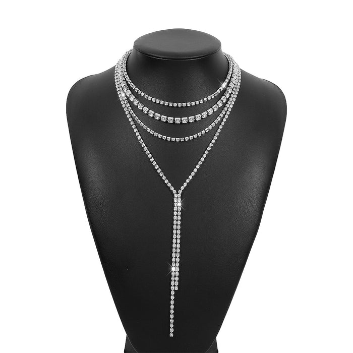 Wholesale Fashion rhinestone necklace multi-layer tassel necklace back ornaments