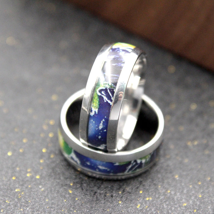 Wholesale Personalized Creative Earth Pattern Titanium Steel Ring 3D Stickers Drip Oil Ring Jewelry