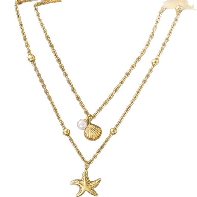 Wholesale Starfish Shell Pearl Pendant Necklace Clavicle Chain for Women