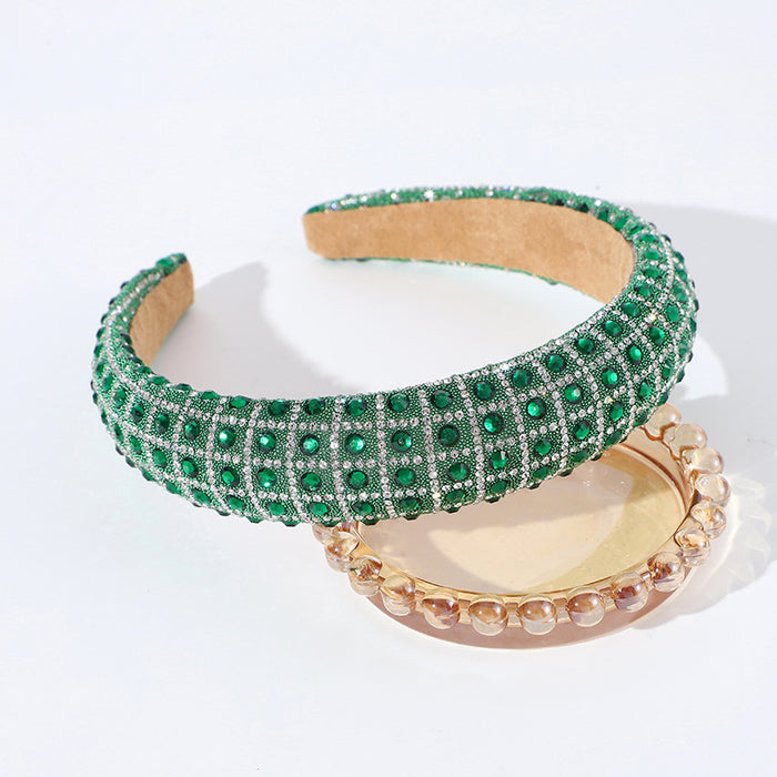 Wholesale New all-inclusive solid color plaid rhinestone headband full of diamonds simple and versatile temperament sponge headband hair pressing headdress