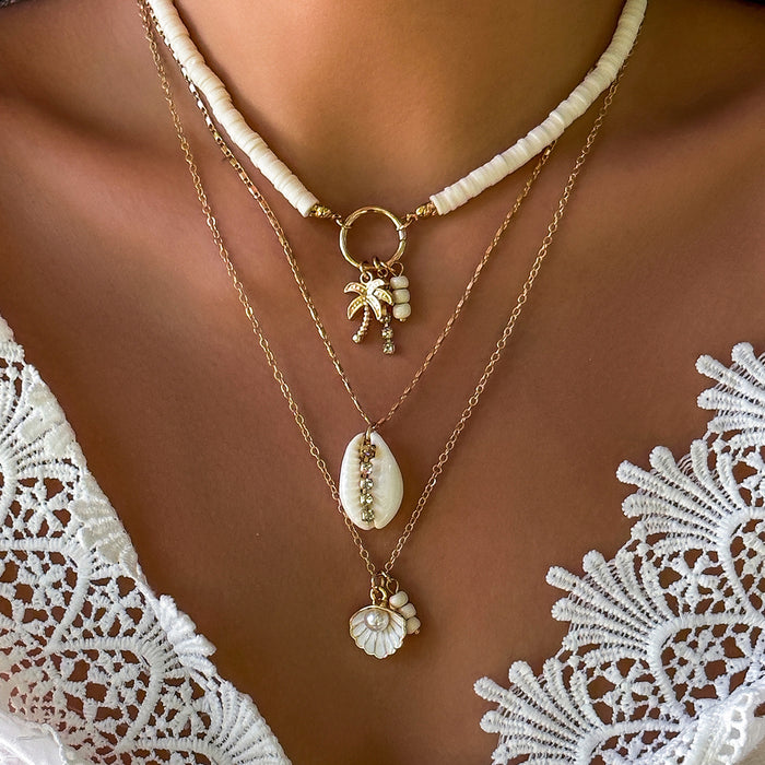Wholesale Zinc Alloy Layered Necklace with nut Tree Starfish Flower Pendant