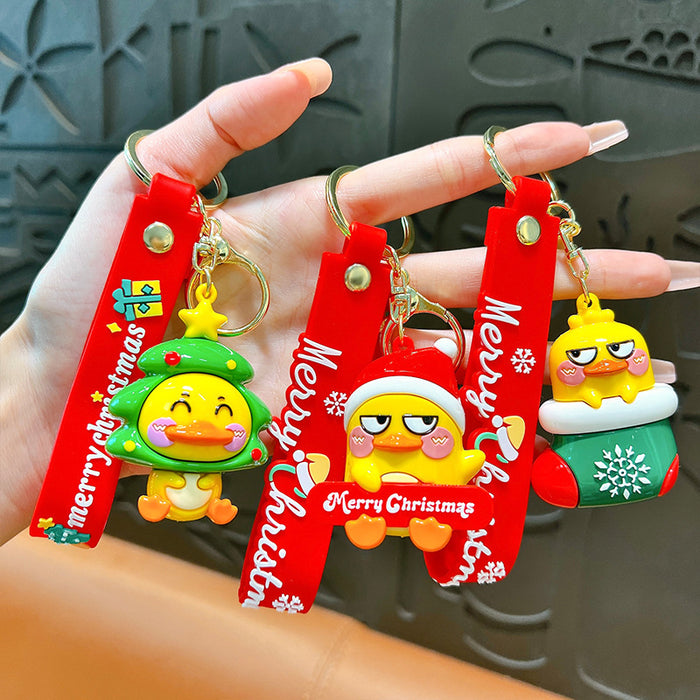 Wholesale Christmas Little Yellow Duck Keychain PVC Bag Charm Car Key Accessory Boutique Gift