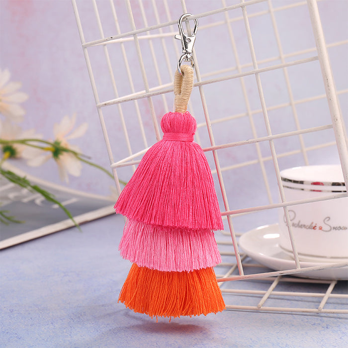 Wholesale handmade three-layer color tassel pendant National style bag accessories pendant Tassel Keychain pendant