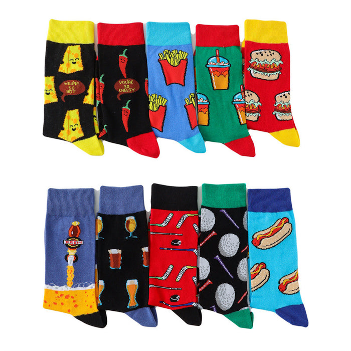 Wholesale Hamburger French Fries Cartoon Cotton Middle Socks JDC-SK-HuiHe047